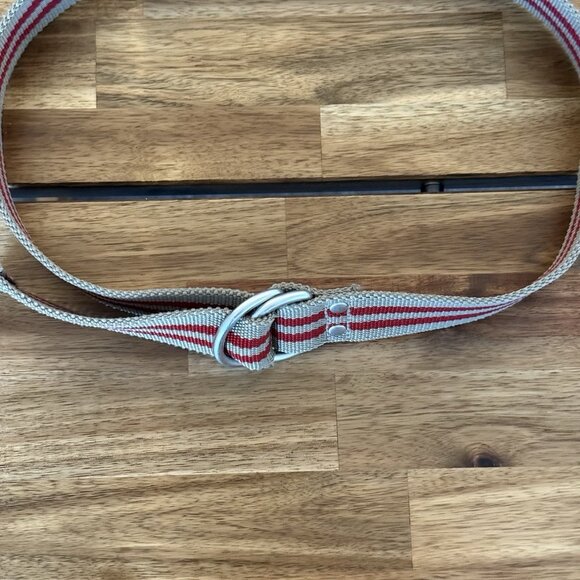 Y2K Woven Fabric Belt D-Ring Gray / Red Stripe Grunge Gorp Adjustable - Picture 12 of 12